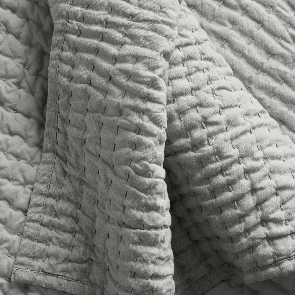 Quince European Linen Cotton Stitch Quilt Set King Cal King Mist Bedding 3pc NEW